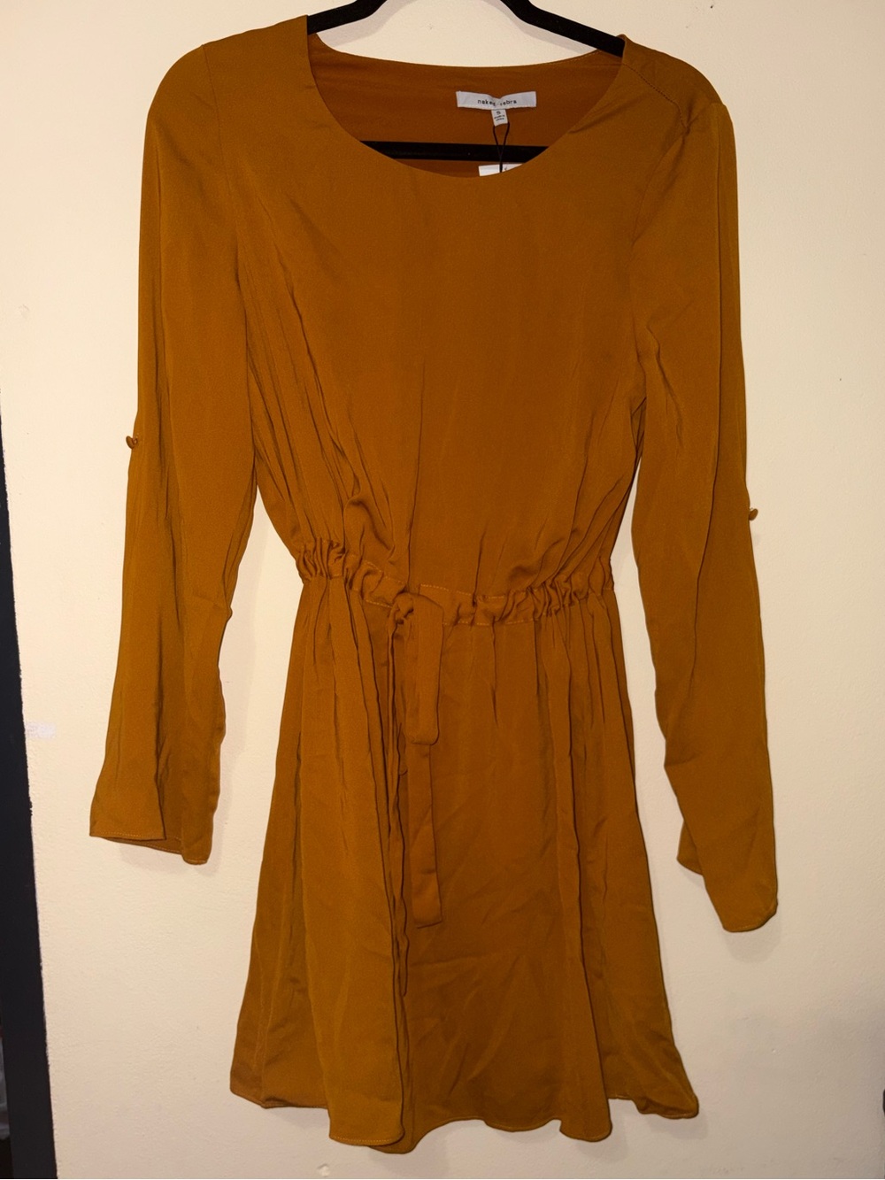 Naked Zebra Dark Mustard Tie-Waist Dress